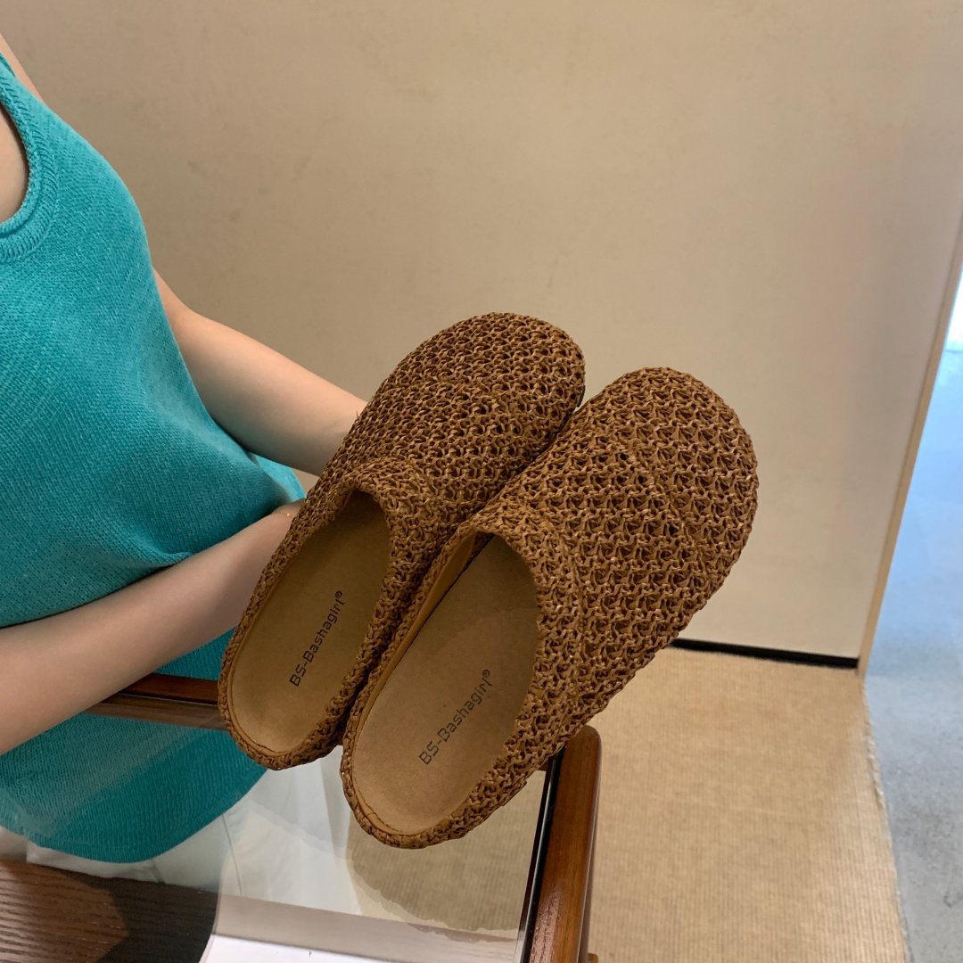 Bashagirl Women's Woven Slide Sandals 2026 Summer Low Heel Soft Sole Anti-Slip Casual Slippers