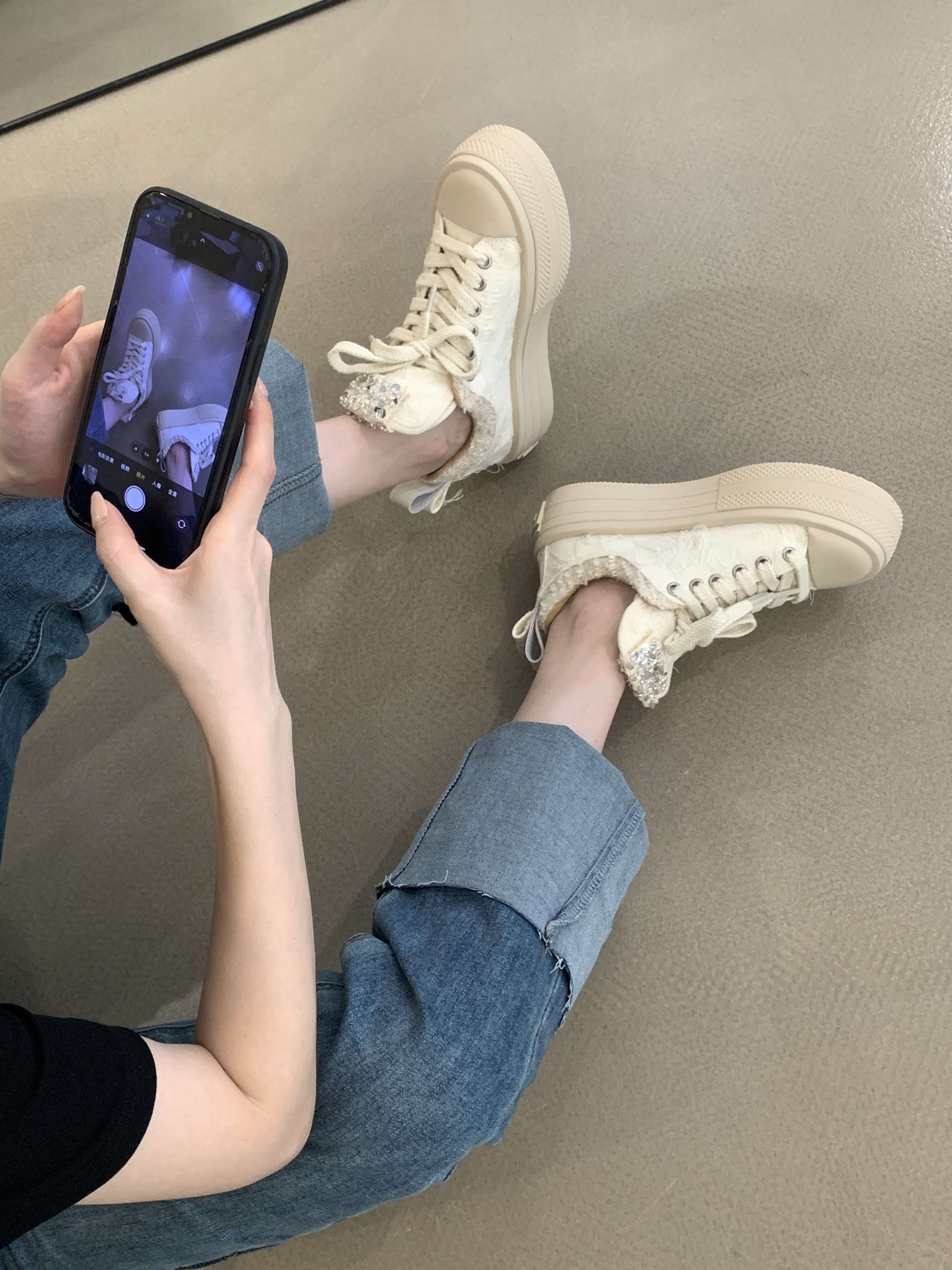 Cloud Walking Chunky Sole Platform White Canvas Shoes Women 2023 Spring New Style Casual Skate Shoes - Image 3
