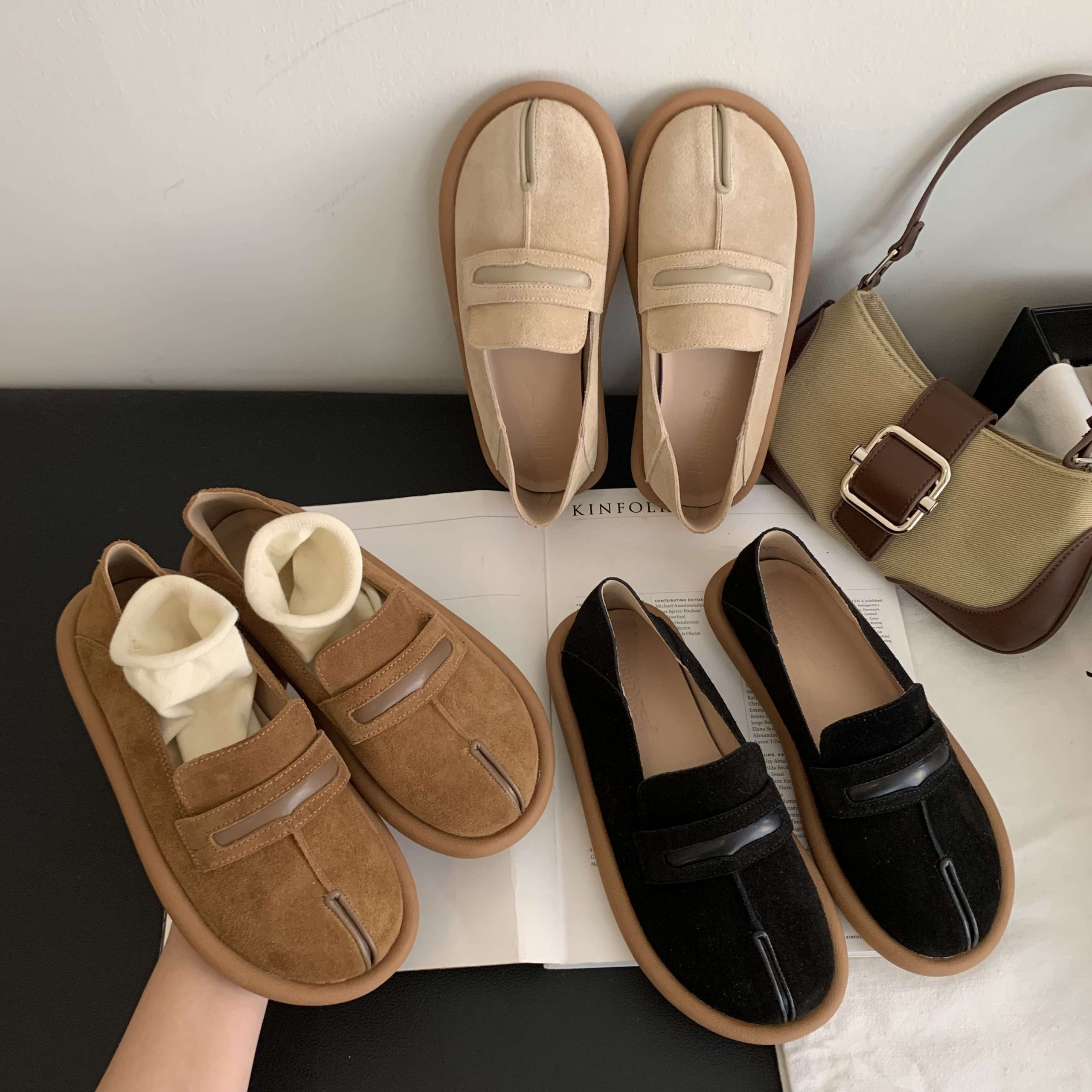 Genuine Leather Thick Sole Autumn Winter Retro Suede Comfort Flat Women's Loafers Slip-On Shoes