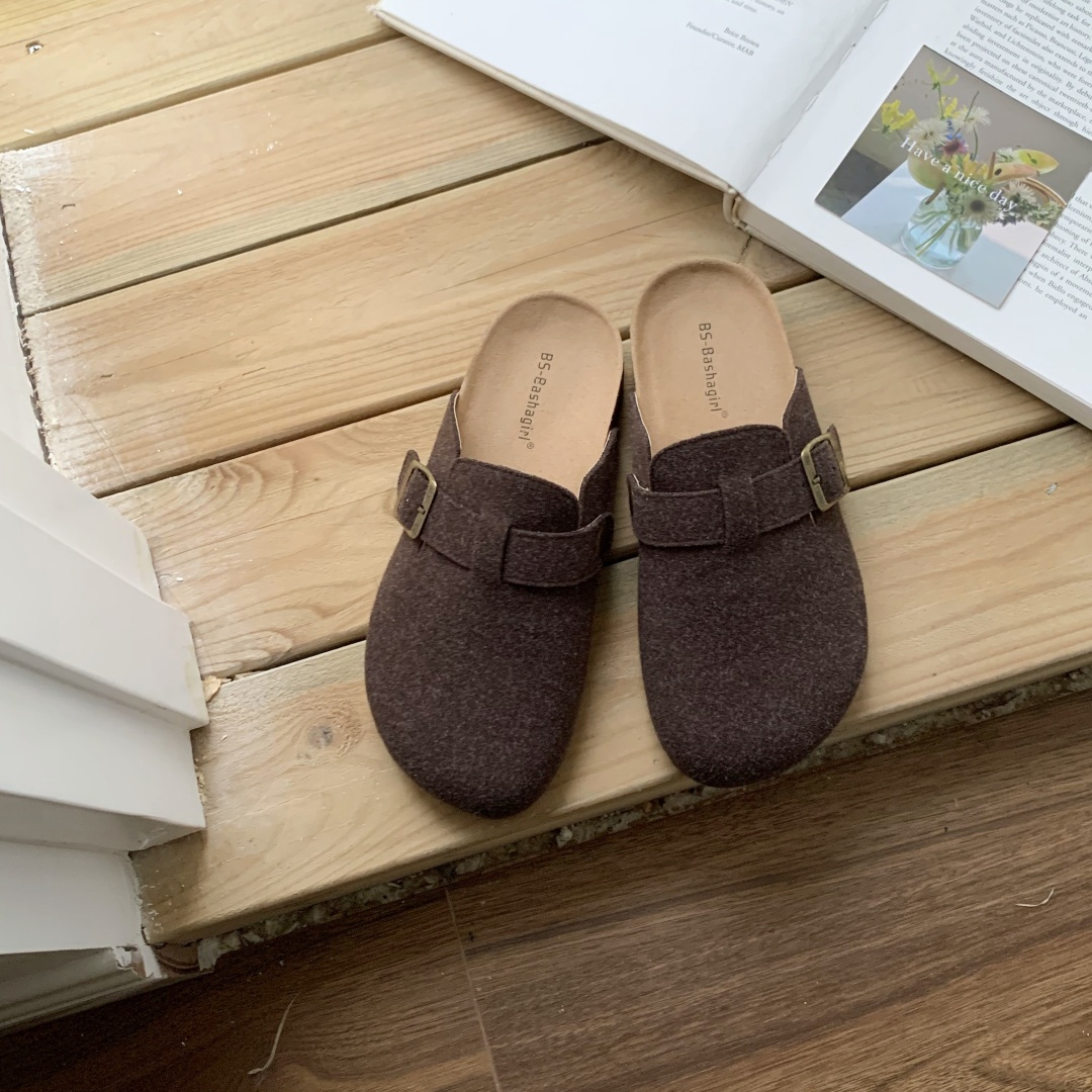 Retro Forest Wool Mule Slippers for Women - Non-Slip Low Heel Mary Jane Clogs 2025 Autumn Winter - Image 4