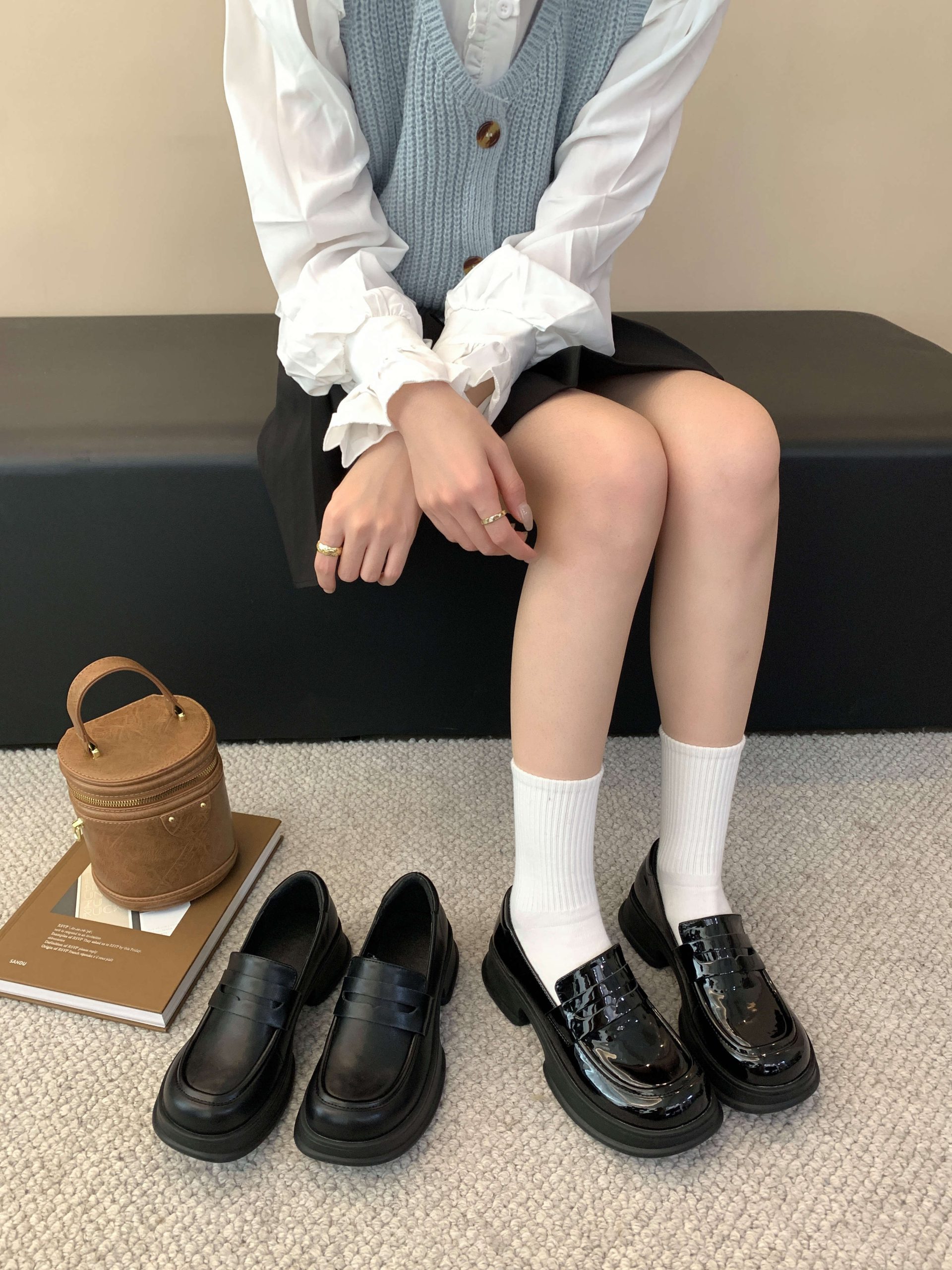 Thick Sole Small Leather Shoes 2024 Spring New Black Two-Way British Style Loafer Shoes