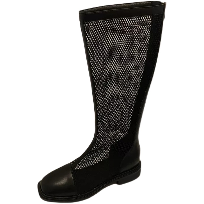 Women's Summer Mesh Boots Low Heel Hollow Out Long Boots Breathable High Tube Boots Plus Size - Image 5