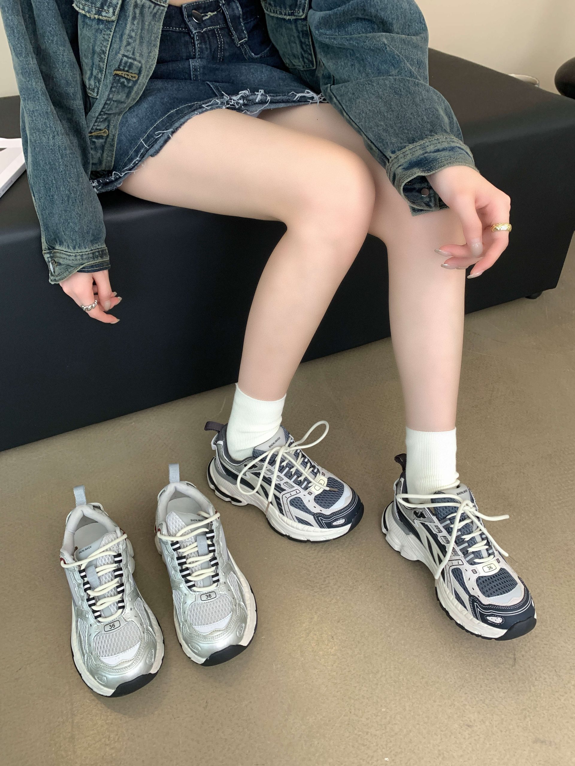Zhuipin Women's Silver Galaxy 2023 Autumn New Breathable Sports Casual Shoes Elevated Thick Sole Dad Shoes