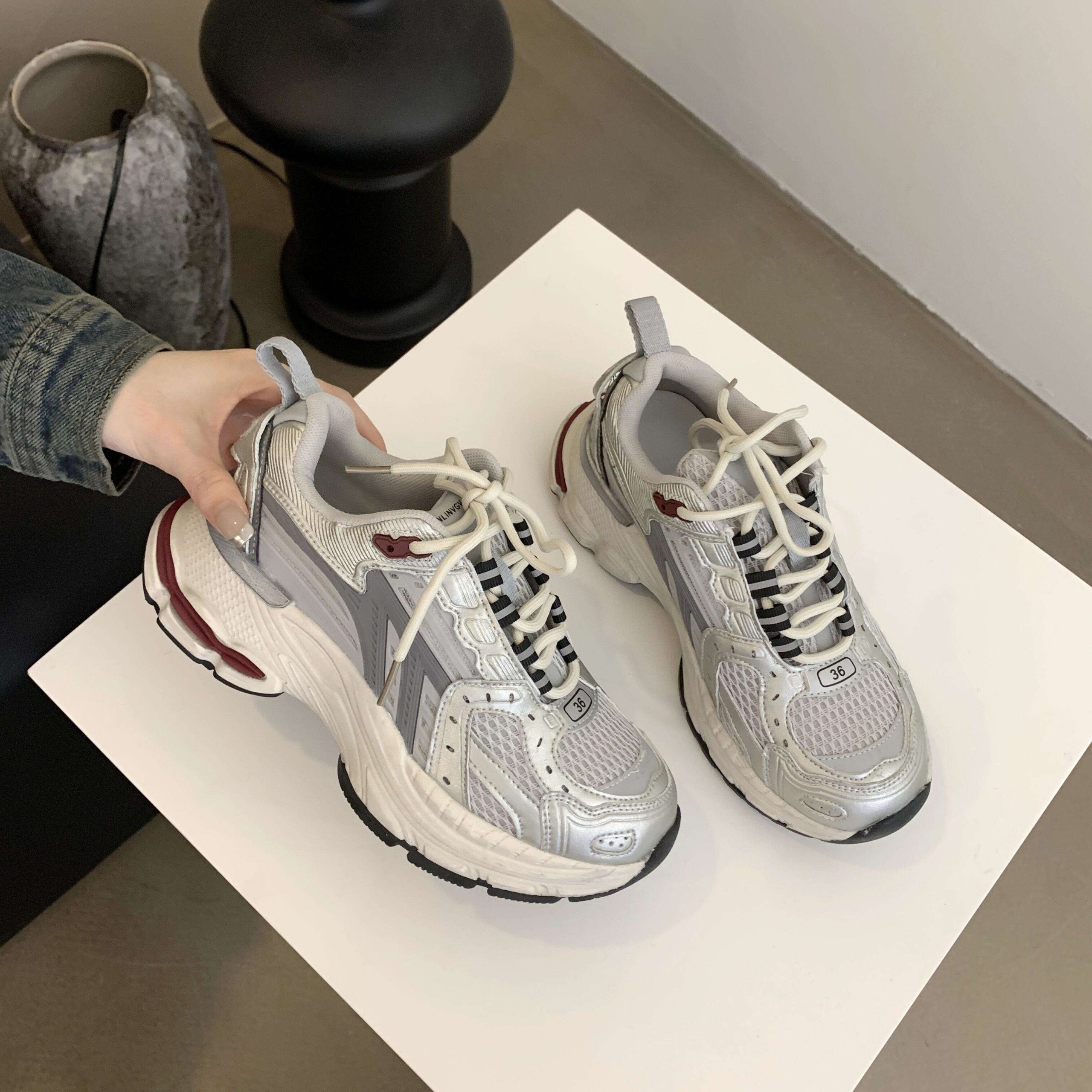 Zhuipin Women's Silver Galaxy 2023 Autumn New Breathable Sports Casual Shoes Elevated Thick Sole Dad Shoes - Image 5